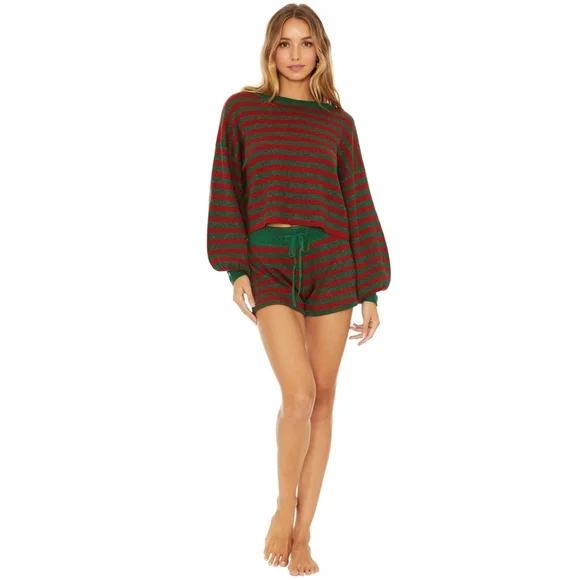 BEACH RIOT // red green stripe relaxed fit elastic drawstring balboa knit shorts - Picture 10 of 10